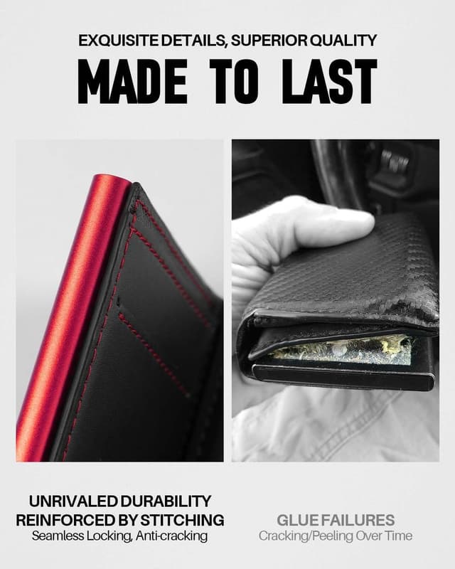 Detalle de MYSHION Pop Up Wallet for Men (Black/Red) with Coin Pocket, ID Window & RFID Blocking