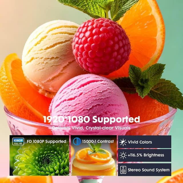 Detalle 2 de Tecaki Mini Projector with Android 14, WiFi 6 & Bluetooth 5.2 (180° rotatable, 1080P, auto keystone)