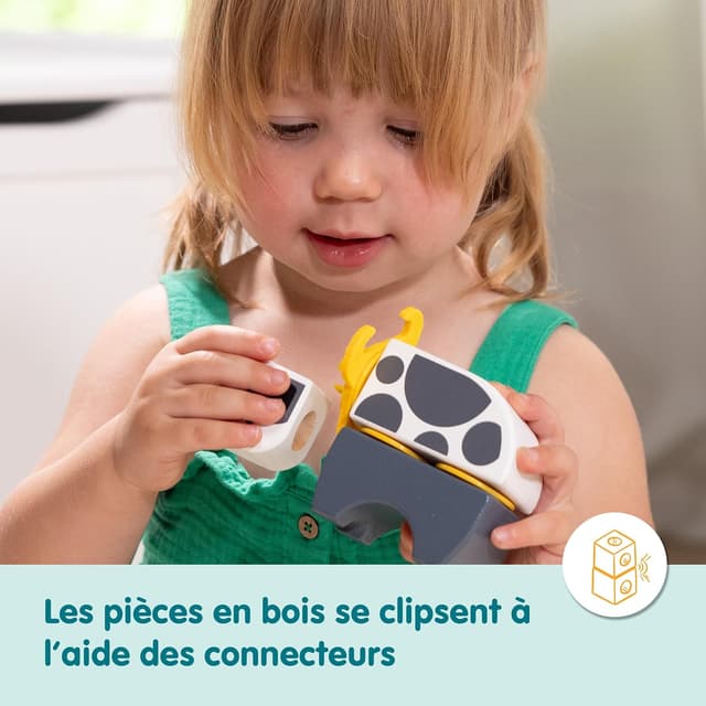 Detalle de Melissa & Doug Blockables à emboîter – À la ferme, coffret de 56 blocs en bois FSC