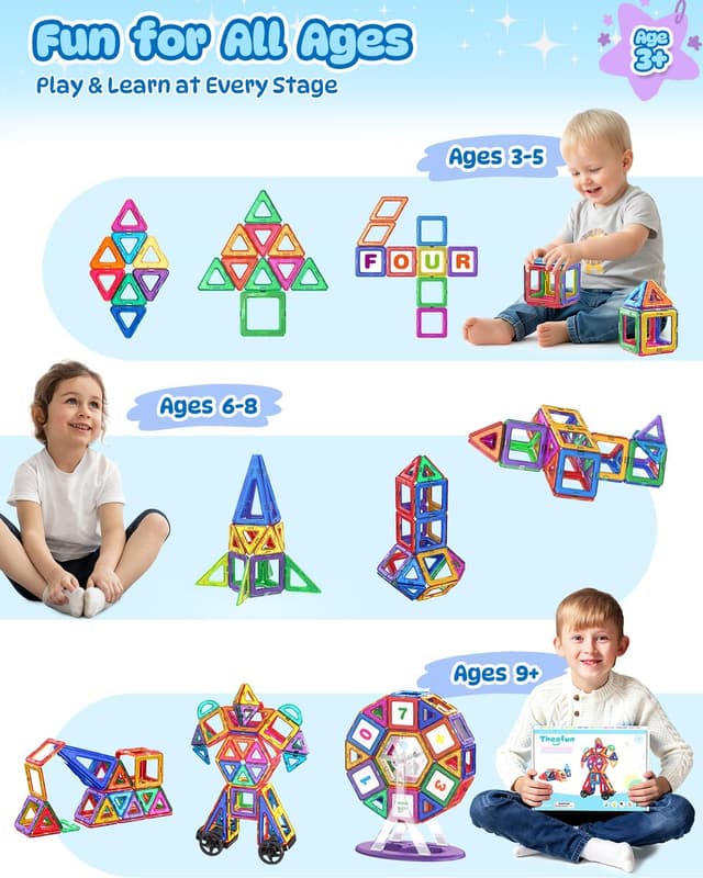 Thumbnail 6 de Theefun 136PCS Magnetic Tiles for Kids