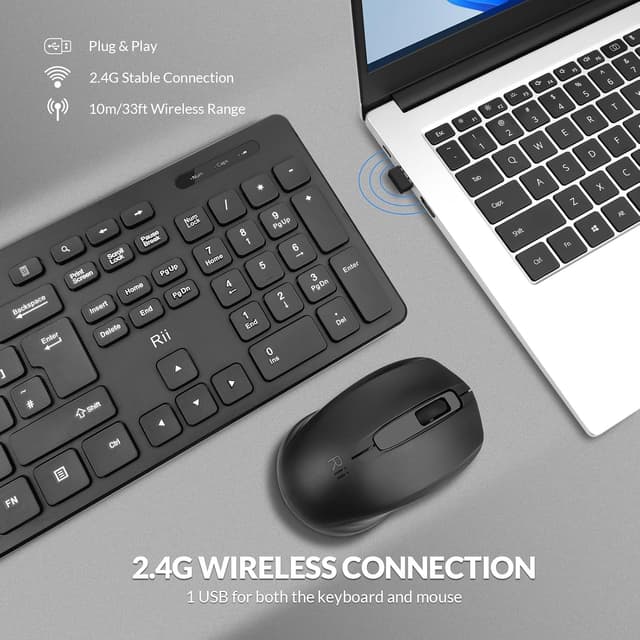 Detalle de Rii RK200 wireless keyboard and mouse 104-key