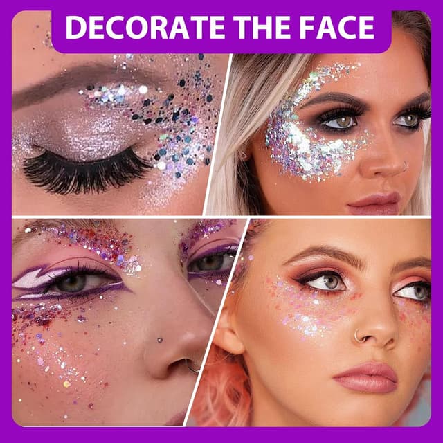 Detalle de Eddrfy 48-teiliges Glitzerpulver-Set für Basteln, Gesicht, Nägel und Party-Make-up