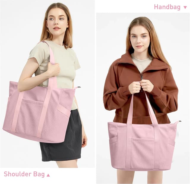 Detalle 2 de KALIDI Corduroy Large Zipped Tote Bag with 6 Pockets (fits up to a 16-inch laptop)