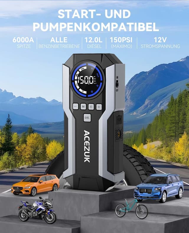 Thumbnail 2 de ACEZUK Starthilfe Powerbank 6000A 150PSI Kompressor