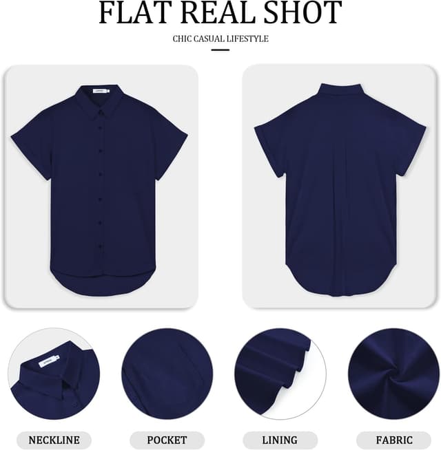 Detalle 2 de Friptspyg Women’s 100% Cotton Long Sleeve Button-Down Shirt Blouse (V-neck, Loose Fit)