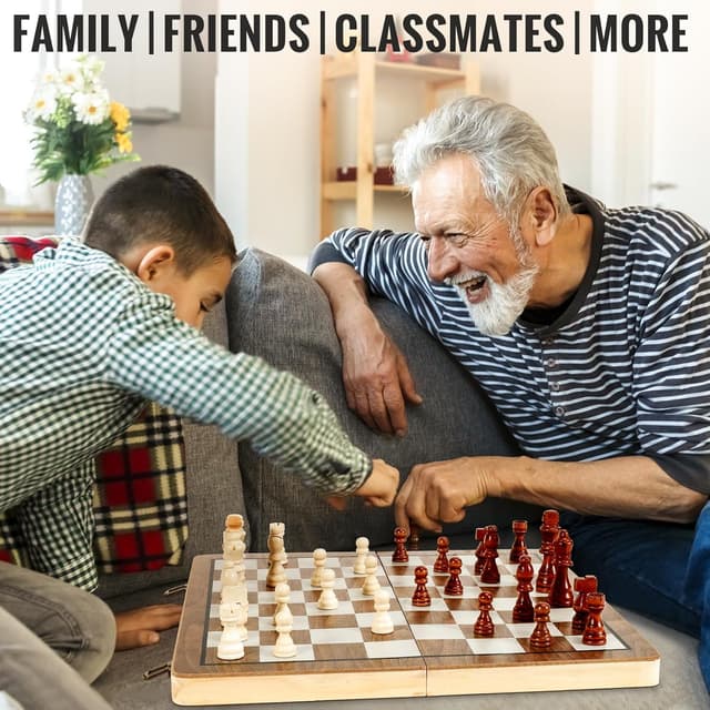 Thumbnail 6 de Havnidy Jeu d’échecs et dames 2 en 1 : échiquier en bois magnétique pliable (38 cm)