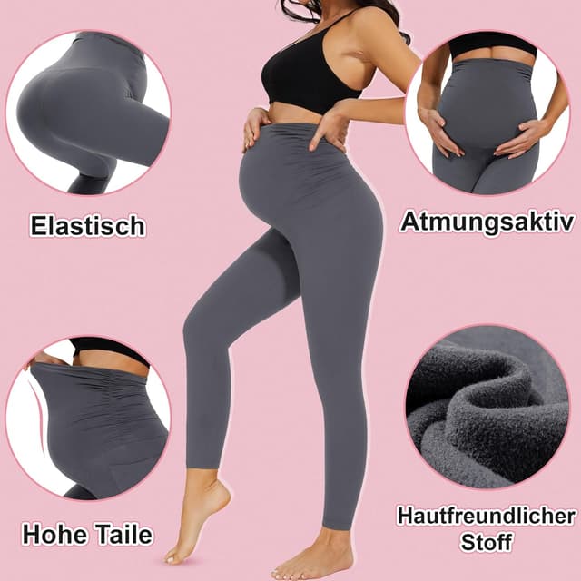 Detalle 2 de HIPOWER 2er Pack Umstandsleggings für Damen (High Waist, blickdicht) – weich & flexibel für Schwangerschaft