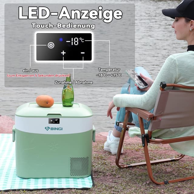 Detalle 1 de BINGI Kompressor-Kühlbox 22 Liter – 12/24V DC & 230V AC tragbarer Auto-Kühlschrank/Freezer