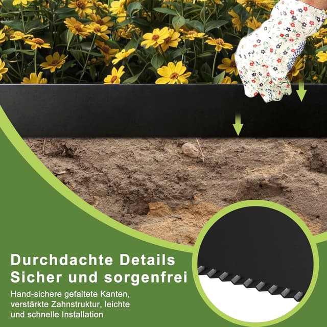 Detalle 2 de ACXIN Metall-Rasenkante 15 cm hoch (verzinkt) – Rasenkanten für Mähkante und Baumring, schwarz, 10 m