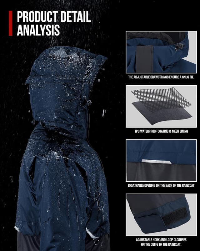 Detalle 2 de RIDEIRON Tuta antipioggia moto uomo impermeabile 10.000 mm traspirante riflettente, leggera e compatta