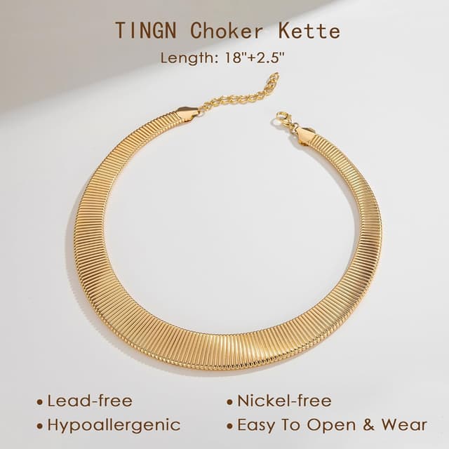 Detalle de TINGN 14K Gold Plated Chunky Statement Necklace (choker style)