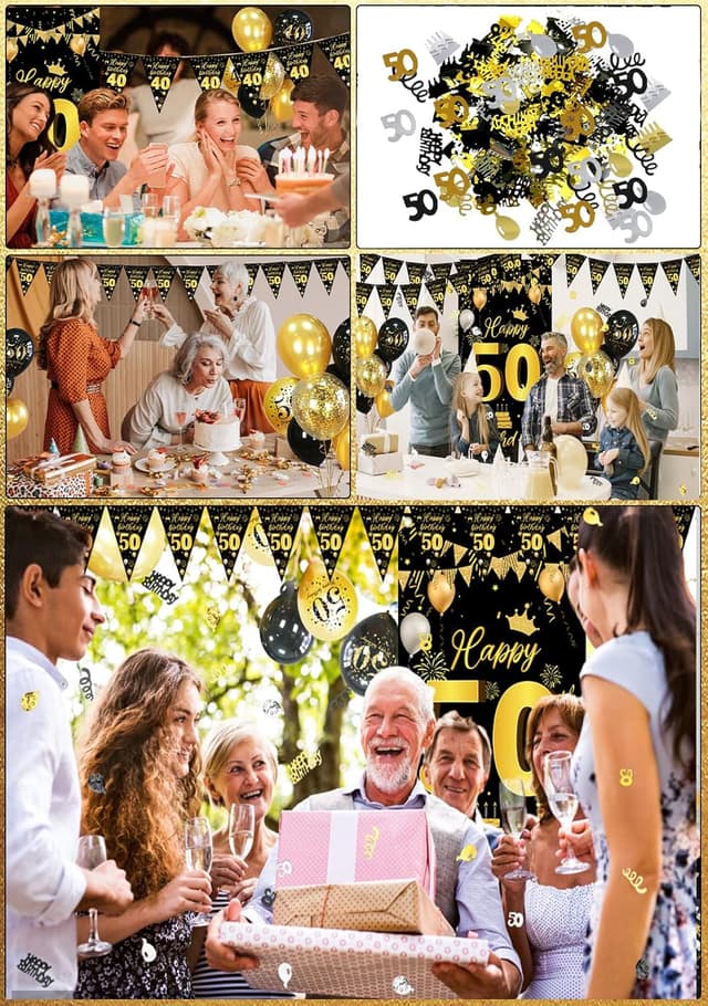 Thumbnail 5 de Globos 50 Años Oro Negro decoración 32