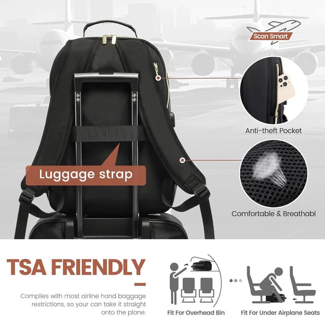 Detalle de LOVEVOOK Women’s Laptop Backpack with USB Port, Waterproof Rucksack for Work, Travel & College (up to 17.3 inch)