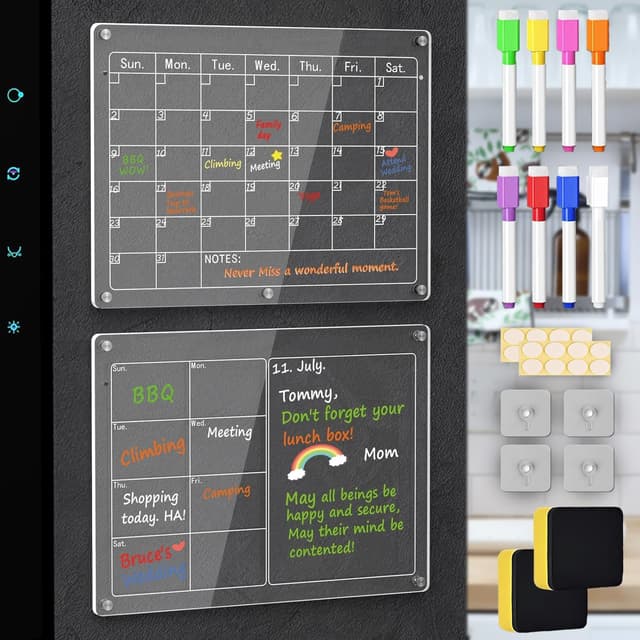 Detalle de Get Classy Magnetic Acrylic Meal Planner – Monthly & Weekly Fridge Menu Board (Clear, with 8 Dry Erase Markers)