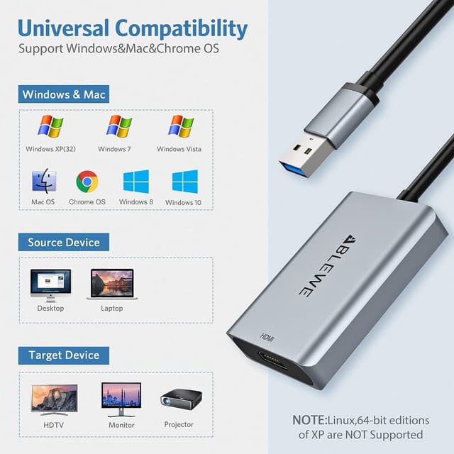 Thumbnail 6 de ABLEWE Adattatore USB 3.0 a HDMI 1080P