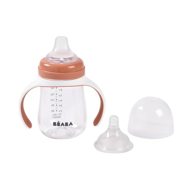 Detalle de BÉABA 2-in-1 Trinklernbecher für Kinder (210 ml) mit Babyflasche-zu-Kindertasse-Ansatz, terracotta