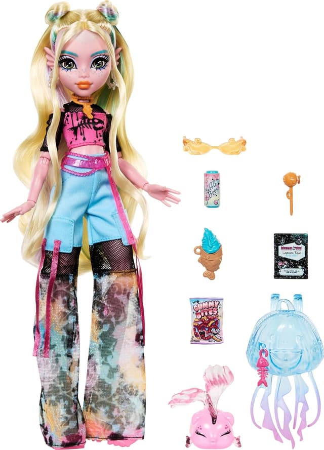 Detalle 2 de Monster High Lagoona Blue, Muñeca Marina con Mascota 🐠