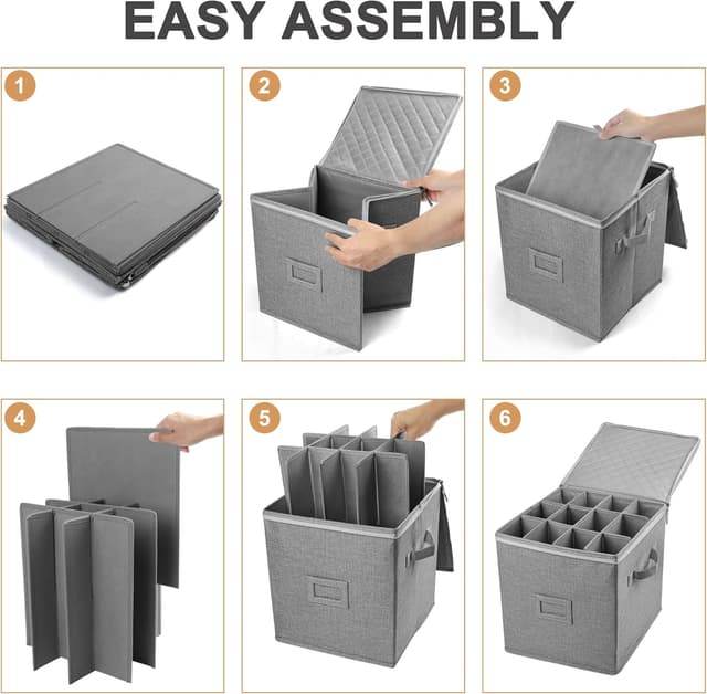 Thumbnail 6 de LotFancy Champagne Flute Storage Container (Hard Shell, Stackable) with Dividers & Handles, Grey
