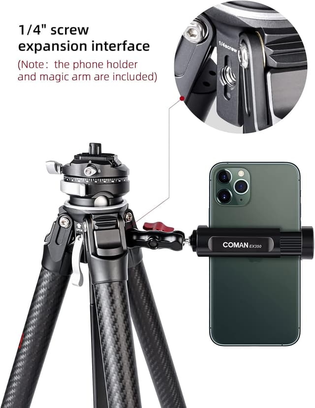 Thumbnail 6 de COMAN Zero F38 treppiede in fibra di carbonio con testa a sfera panoramica 360° (video F38 per DSLR)