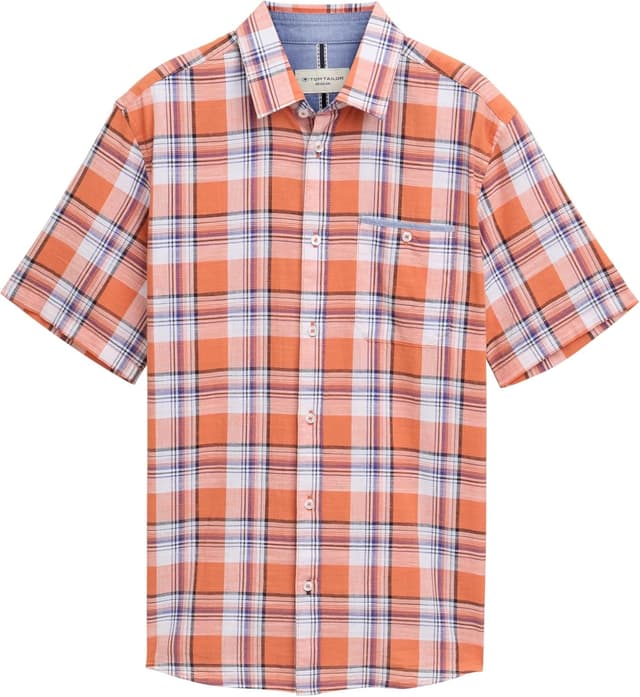 Detalle de TOM TAILOR Camicia Uomo a quadri con taschino e manica corta