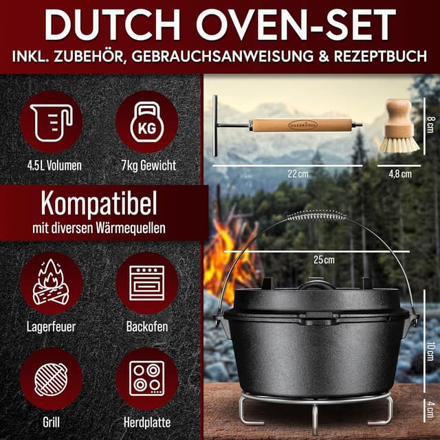 Detalle 2 de GUSSKÖNIG Dutch Oven 4,5 l Gusseisen Set