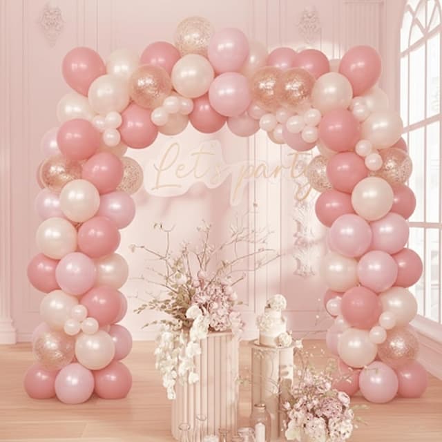 Detalle de Biapian Pink and Gold Balloons (50 Pack, 12 Inch) Retro Blush & Metallic Gold Confetti Party Decorations