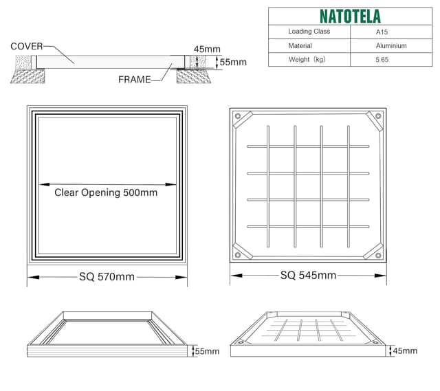 Detalle de NATOTELA recessed manhole cover 500x500mm