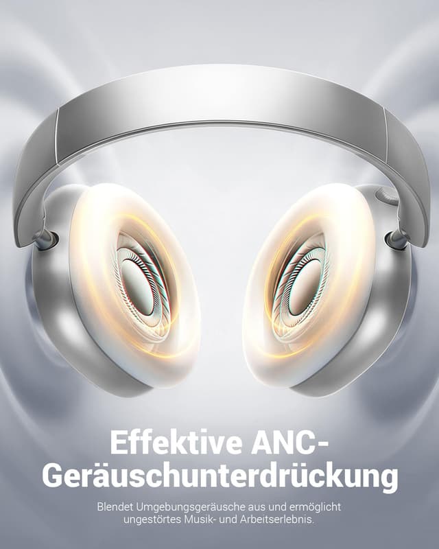 Detalle de Wentronic Y01 Noise-Cancelling Over-Ear-Kopfhörer (Bluetooth 5.3, bis 48 h, faltbar) – mit Mikrofon – Silber