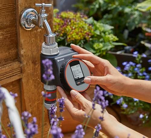 Detalle de Gardena Programador de riego Flex para riego automático en terraza y balcón (función Water Now) negro/gris/naranja