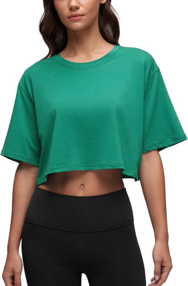 Thumbnail 6 de CRZ YOGA Women’s Pima Cotton Workout T-Shirt (Short Sleeve Running Crop Top)