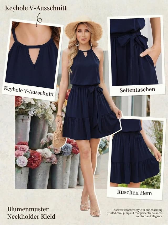 Detalle de Zeagoo Robe d’été femme sans manches à dos nu et poches, longueur genou