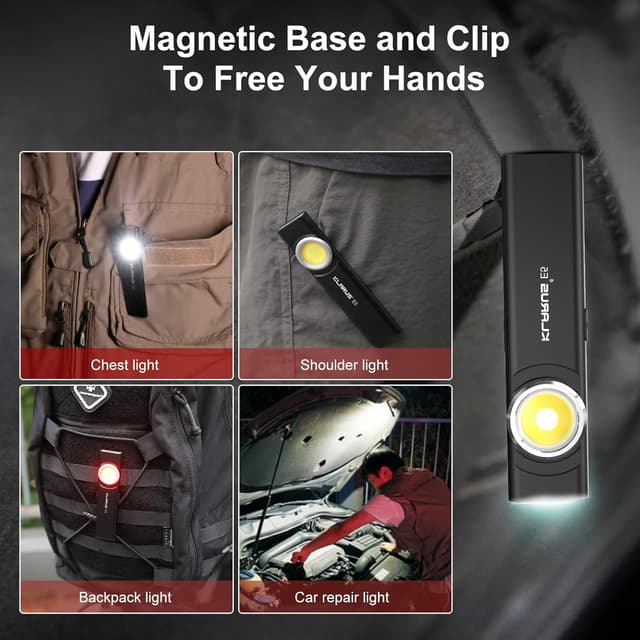 Detalle de Klarus Lampe de travail COB rechargeable USB‑C plate (600 lumens) avec base magnétique et clip