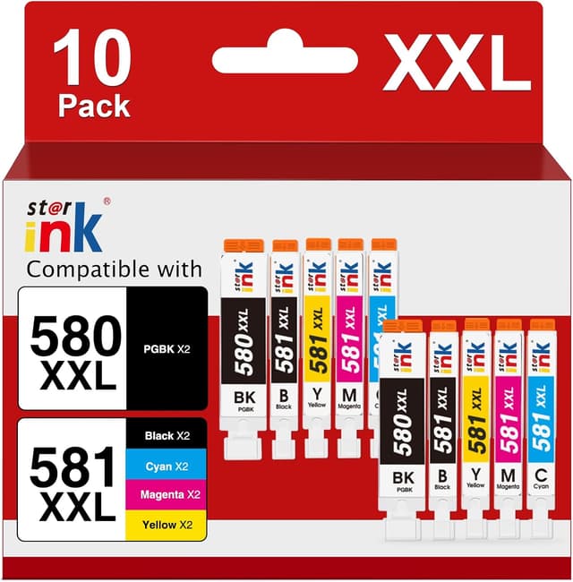 Detalle de st@r ink 581XXL 580XXL Replacement Ink Cartridges (10-Pack) for Canon PGI-580XXL / CLI-581XXL