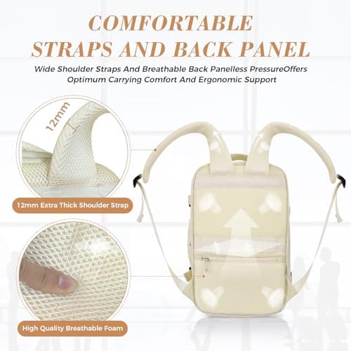 Detalle de BAHIWOM mochila de cabina Ryanair 40x20x25 cm (20L) impermeable antirrobo con bolsillo para portátil de 14” – Beige