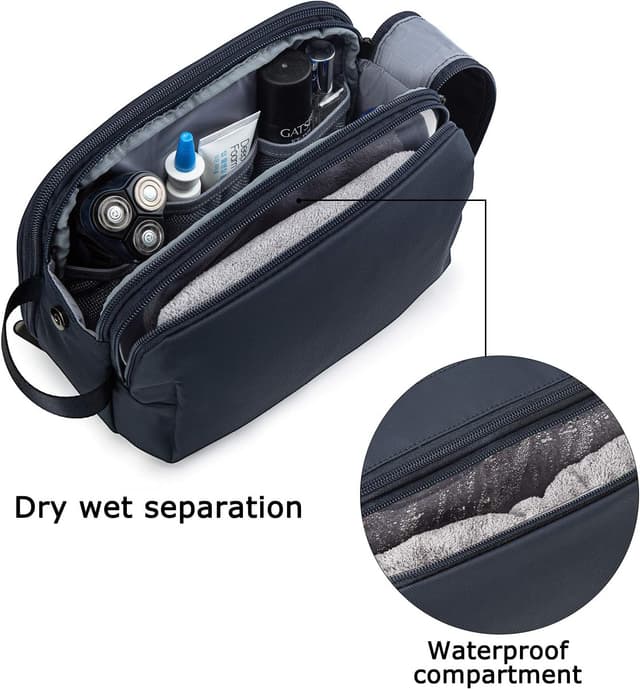 Detalle de BAGSMART Wash Bag for Men Travel Toiletry Bag (Water-Resistant, Dual Zips, Wet/Dry Pocket) – Blue