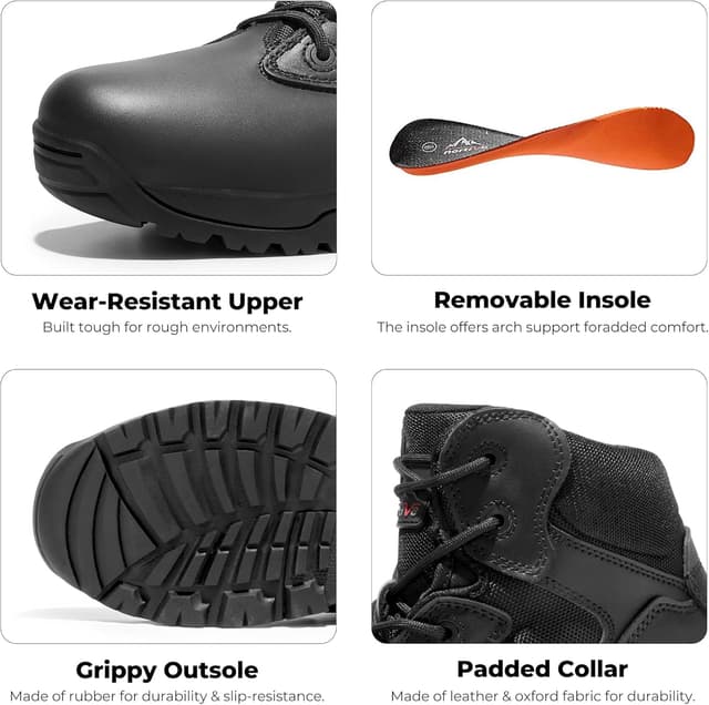 Detalle 2 de NORTIV 8 Stivali da lavoro tattici da uomo in pelle con chiusura laterale e sistema a 3 suole