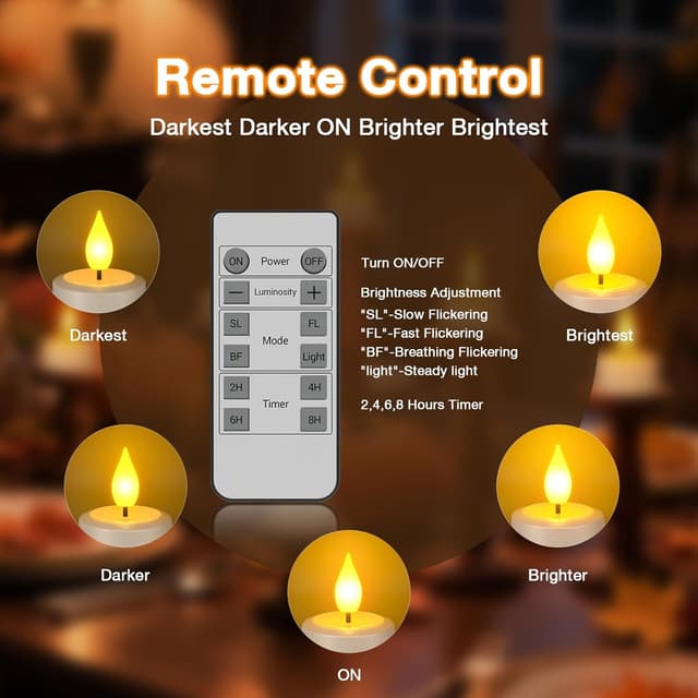 Detalle de SoulBay Rechargeable LED Tea Lights (12 pack) with USB-C charging and remote timer