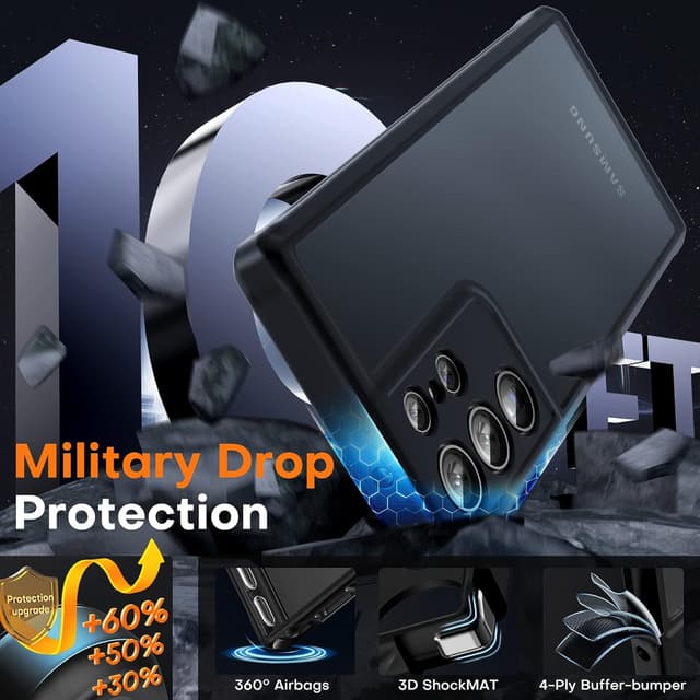 Detalle 2 de TOCOL 3 in 1 case for Samsung Galaxy S23 Ultra (6.8") with 2-pack flexible screen protectors — black matte, non-slip