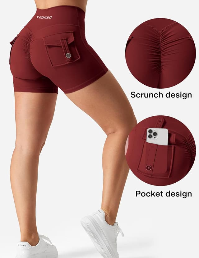 Detalle 2 de YEOREO CoreFlex Scrunch Workout Shorts with Pockets (High-Waisted Biker Shorts for Women)