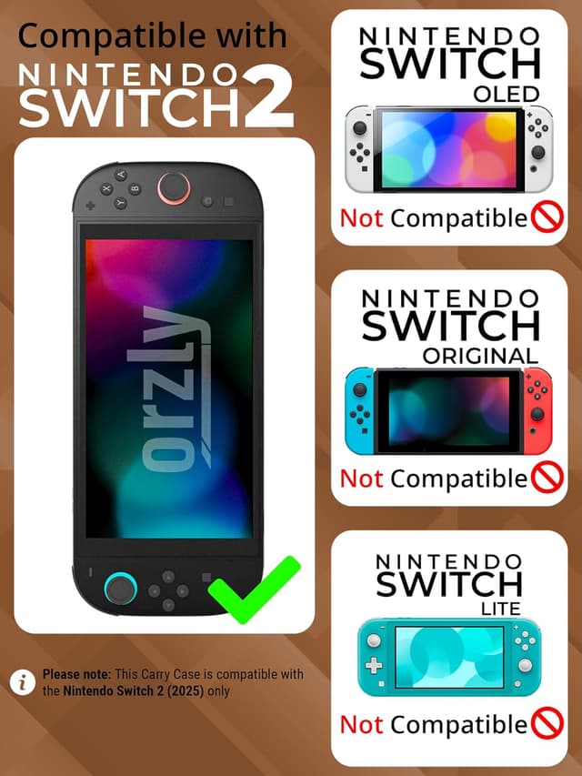 Detalle 2 de Orzly Tragetasche für Nintendo Switch 2 (2025) – Hartschalenetui mit 7,9-Zoll Displayschutz und Organizer