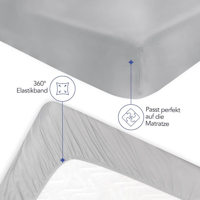 Detalle de Dreamzie Spannbettlaken 200x200 aus Mikrofaser (Oeko-Tex), für dicke Matratzen – Grau