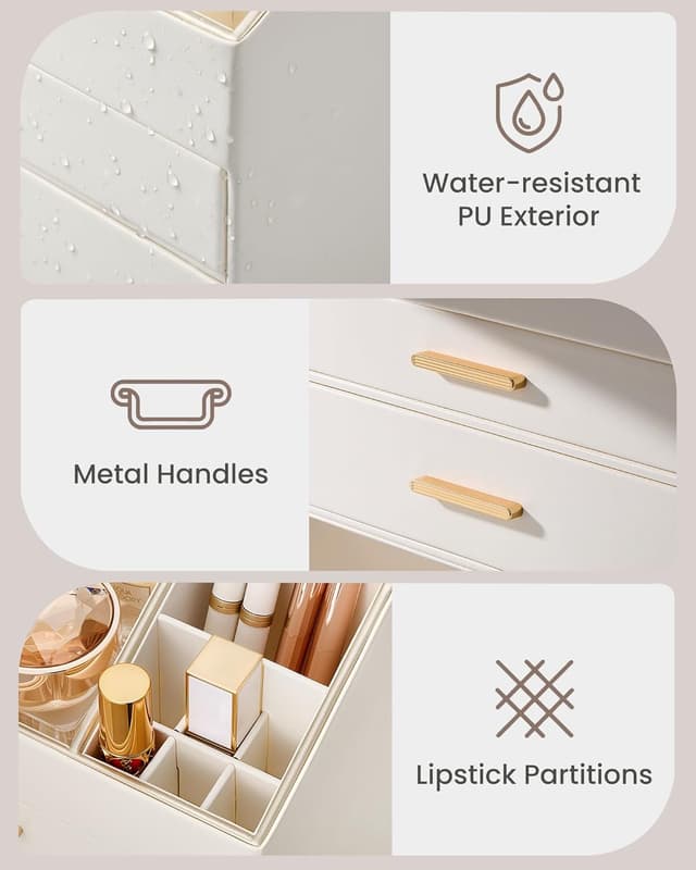 Thumbnail 3 de Lolalet 4-Layer PU Leather Makeup Organiser with Drawers for Vanity Desk (Cream)