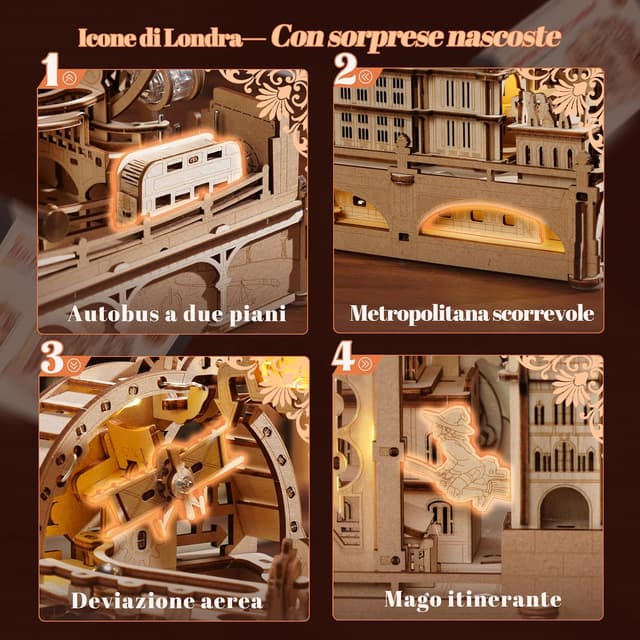 Detalle de ROBOTIME Puzzle 3D in legno Londra con circuito a biglie e luci Type-C (EGB01) – kit fai-da-te