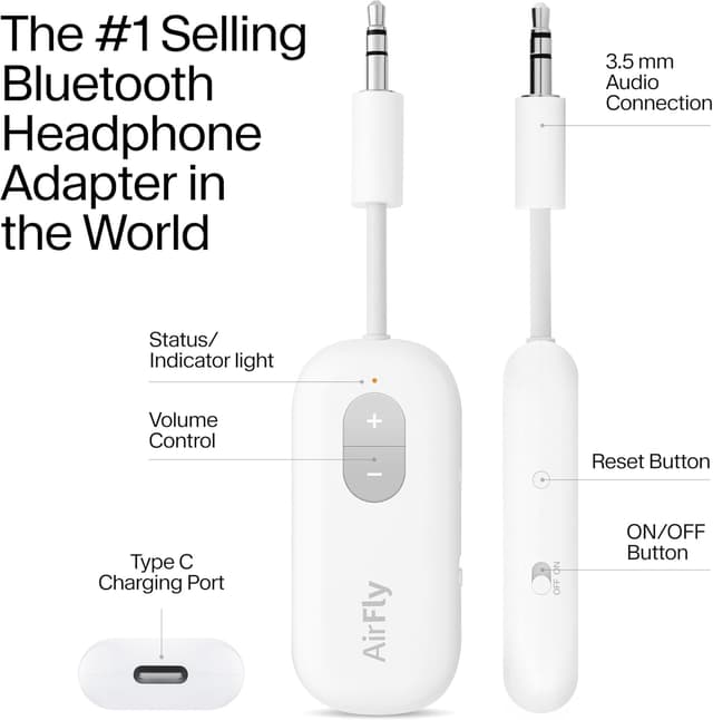 Detalle 2 de Twelve South AirFly SE Bluetooth Wireless Transmitter/Adapter für AirPods & kabellose Kopfhörer