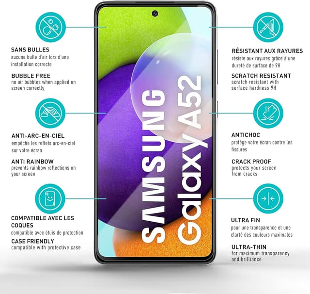 Detalle 2 de smartect Verre Trempé 3 pièces (Clear) pour Samsung Galaxy A52 4G / A52 5G / A52s 5G – protection écran 9H