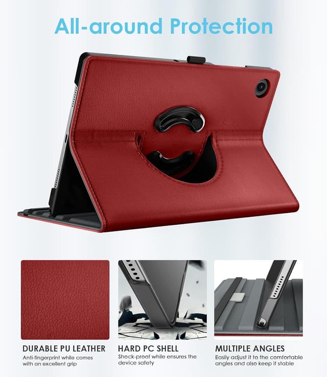 Detalle de TiMOVO drehbare Hülle für Samsung Galaxy Tab A9+ 11 Zoll (2023) SM-X210/X216/X218 – 90° Standfunktion, Auto Schlaf/Wach, Wein Rot