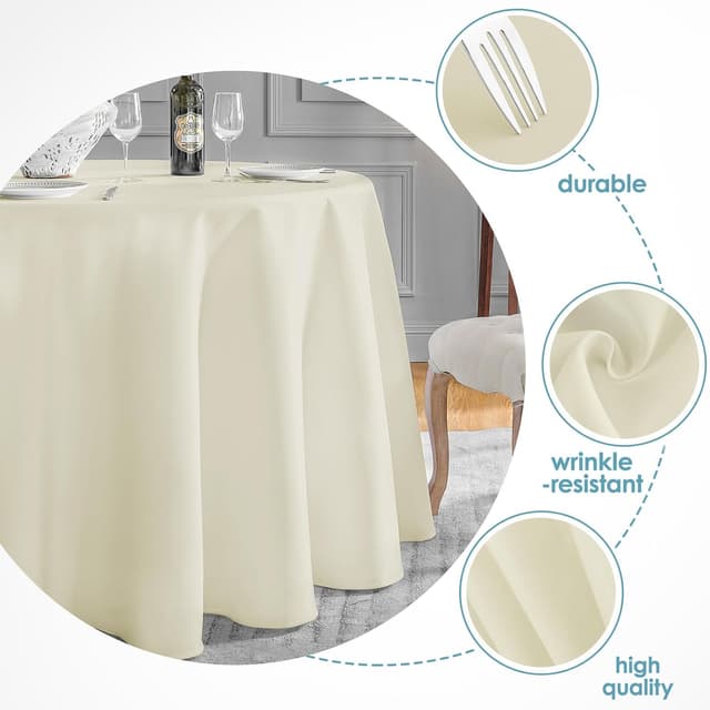 Detalle de VidaFete 10-Pack 120-Inch Round Polyester Tablecloth (Ivory) for Dining, Parties & Weddings