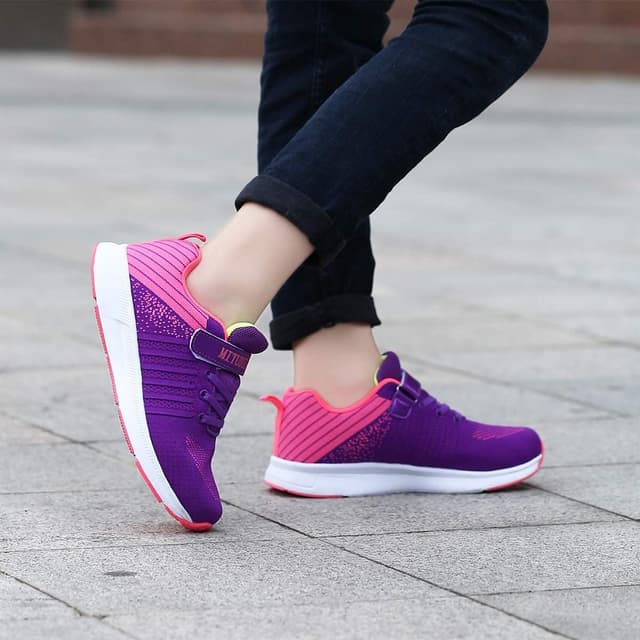 Detalle de Mitudidi Kinder-Sneaker in Lila (EU 31) – leichte, atmungsaktive Sportschuhe für Schule, Halle & draußen