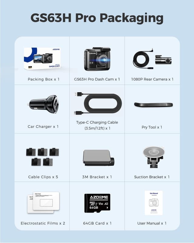 Thumbnail 6 de AZDOME GS63H Pro dual dash cam (front 4K + rear 2.5K/GPS) with WiFi, 64GB SD, parking monitoring