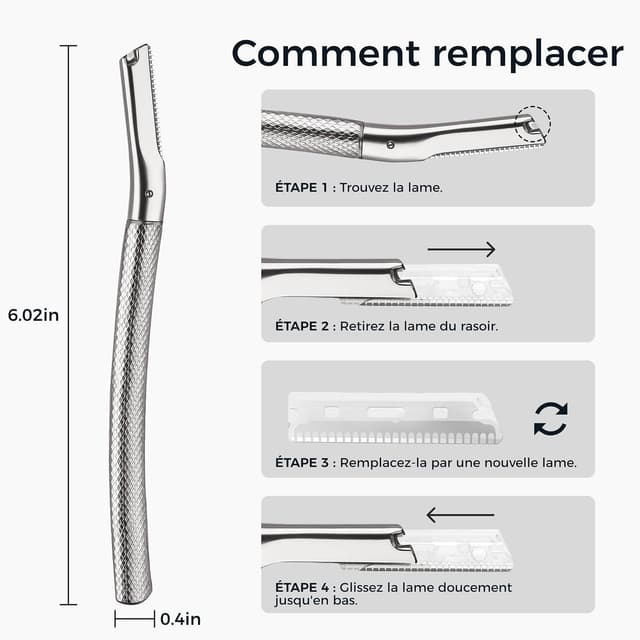 Detalle de ZOMCHI Rasoir Sourcil pour visage femme au dermaplaning, avec 6 lames et capuchons de protection